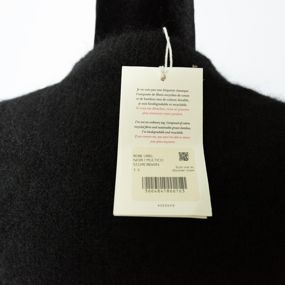 SEZANE Uriel Long Sleeve Dress in Black Multicoloured - Size Small - Picture 12 of 13